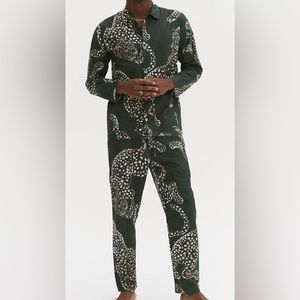 Green Leopard Print Pajama Set